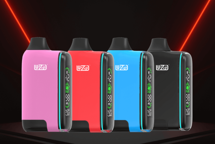 Luzid Secret Pulse vaping devices in black, red, pink, and blue colors, displayed side by side