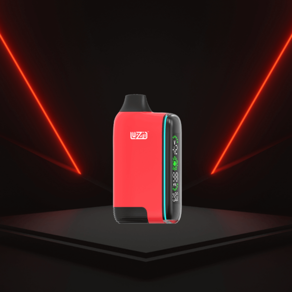 Luzid Secret Pulse vaping device in red color with a glowing screen display.